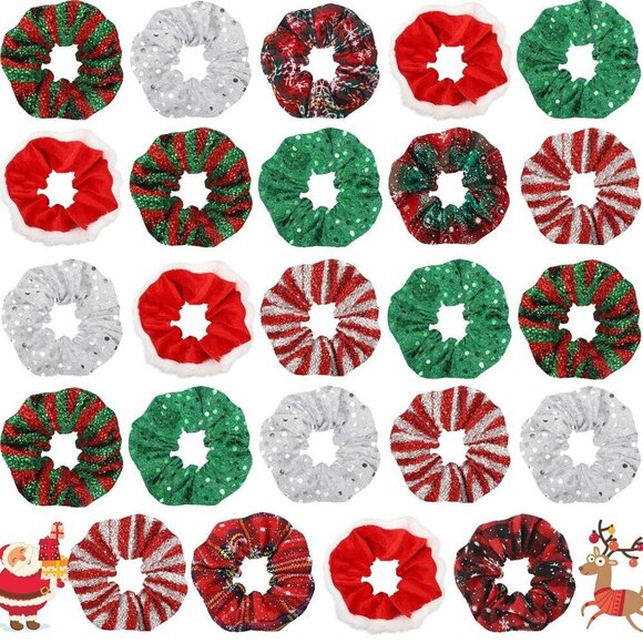 Christmas Scrunchies Bulk 24 Velvet Plaid Snowflake Hair Accessories for Women main image 7